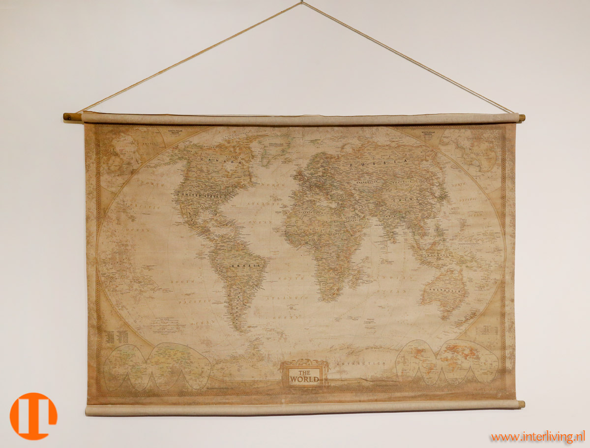 Kast Of onderzeeër antieke wereldkaart, vintage landkaart op canvas of wandpaneel