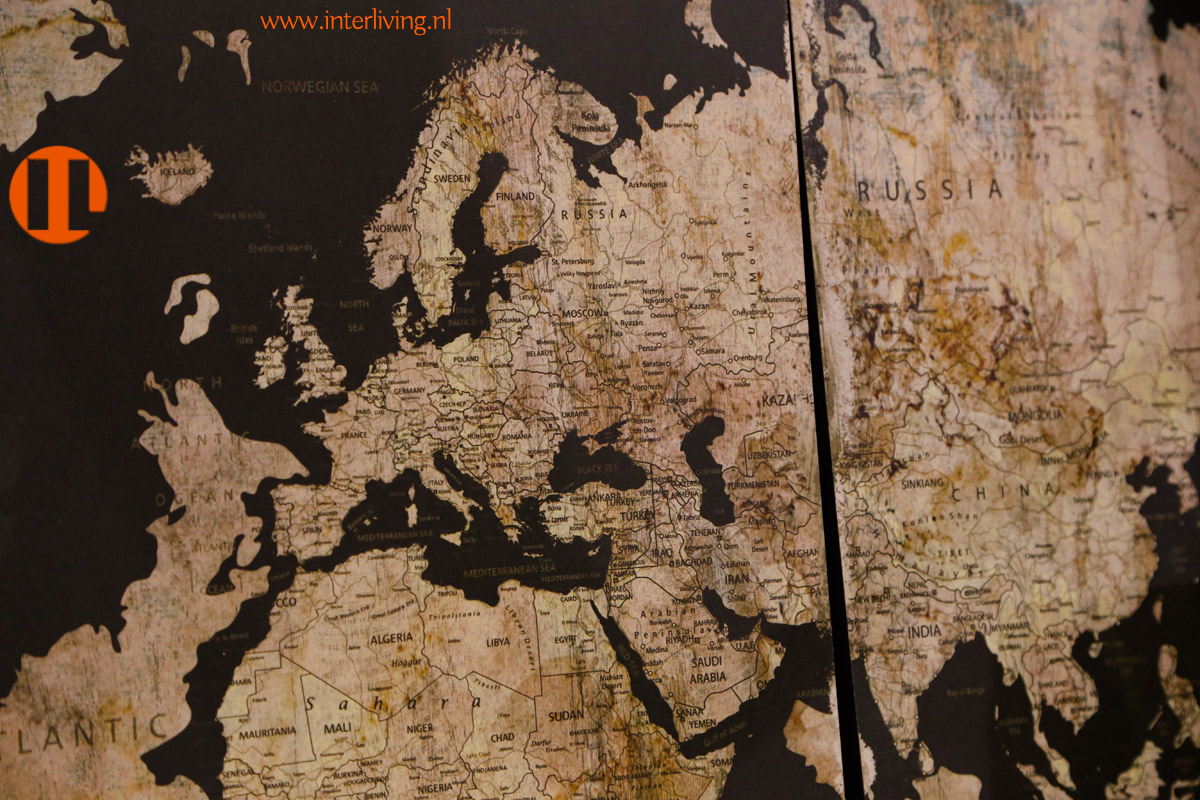 antieke wereldkaart, landkaart op canvas