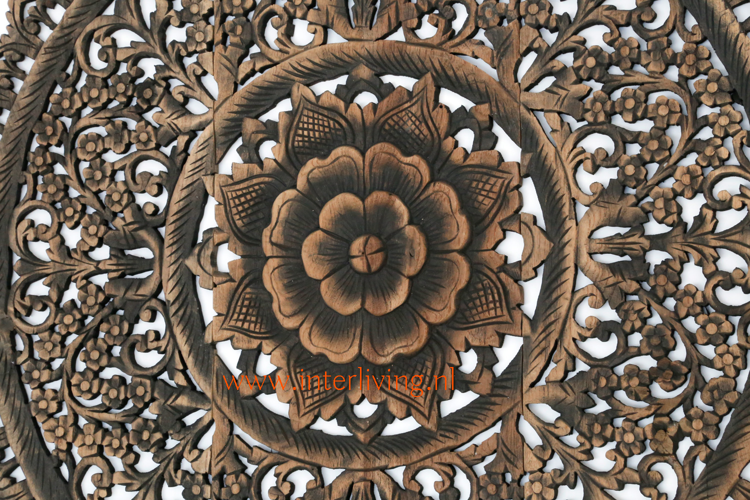 Passend Aantrekkelijk zijn aantrekkelijk uitzending Rond wandpaneel: teakhouten muurdecoratie * houtsnijwerk met bloemen