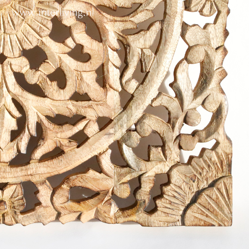 spade Jolly misdrijf Wandpaneel met lotus houtsnijwerk mandala patroon - massief mangohout