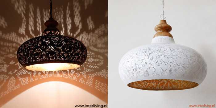 Grote ronde open hanglamp wit goud - oosterse boho