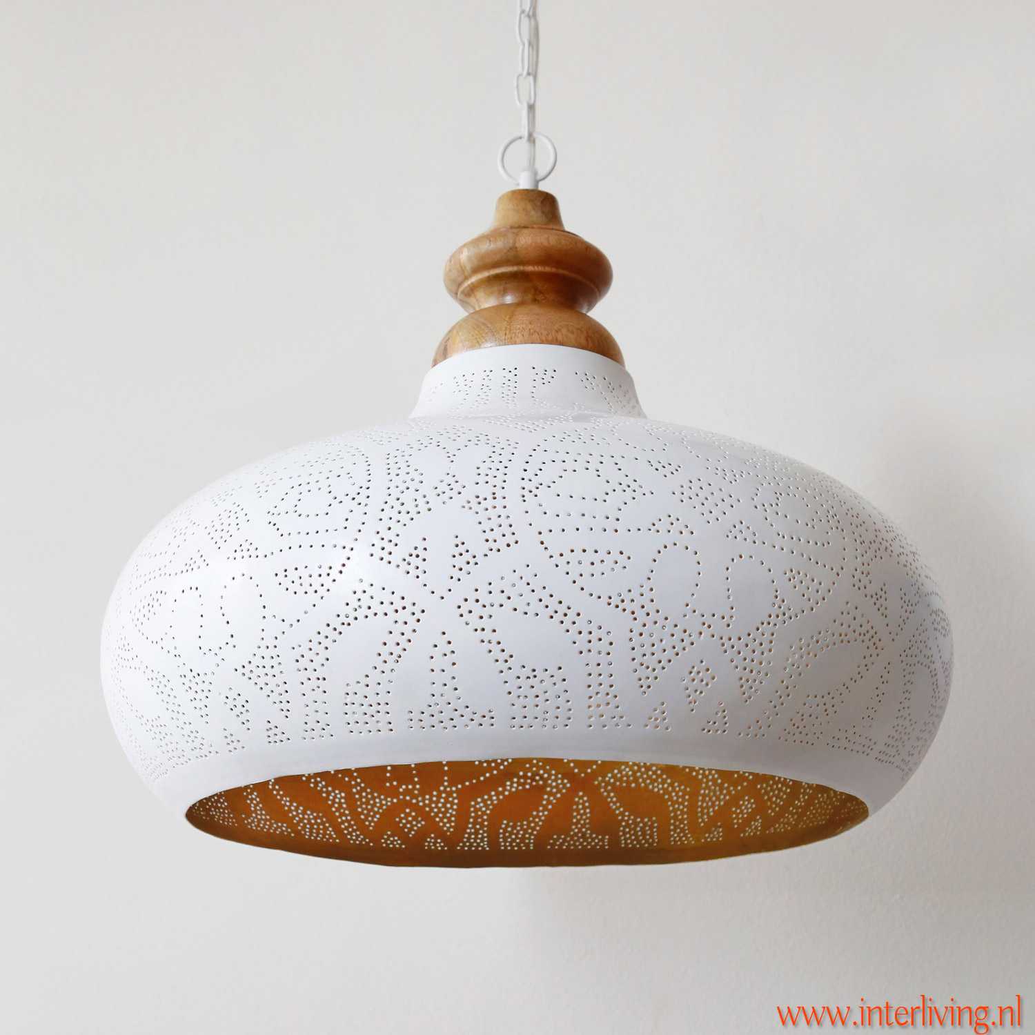 Grote ronde open hanglamp wit goud - oosterse boho