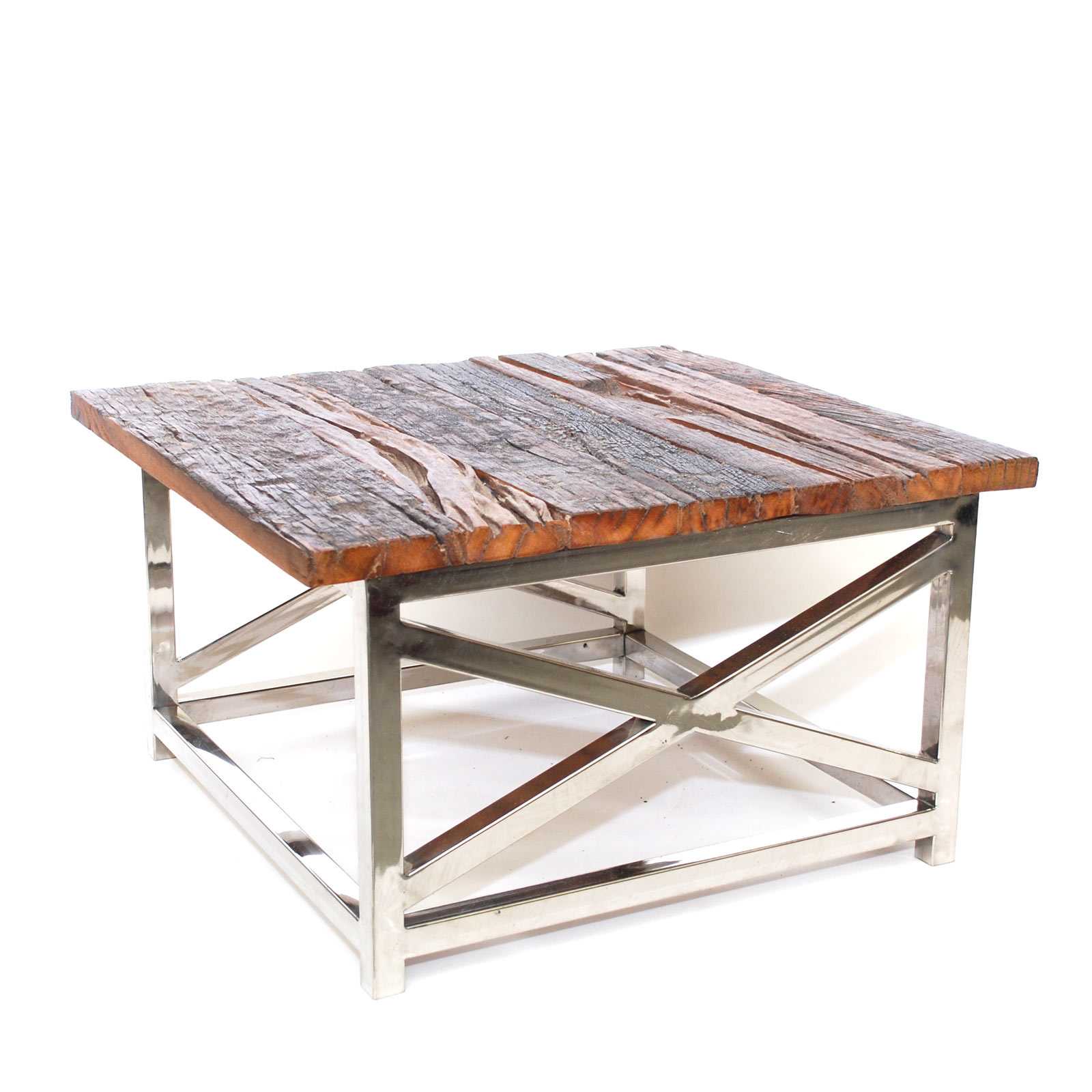 Voor type Kunstmatig Willen salontafel of bijzettafel van gerecyclede spoorbielzen - teak hout
