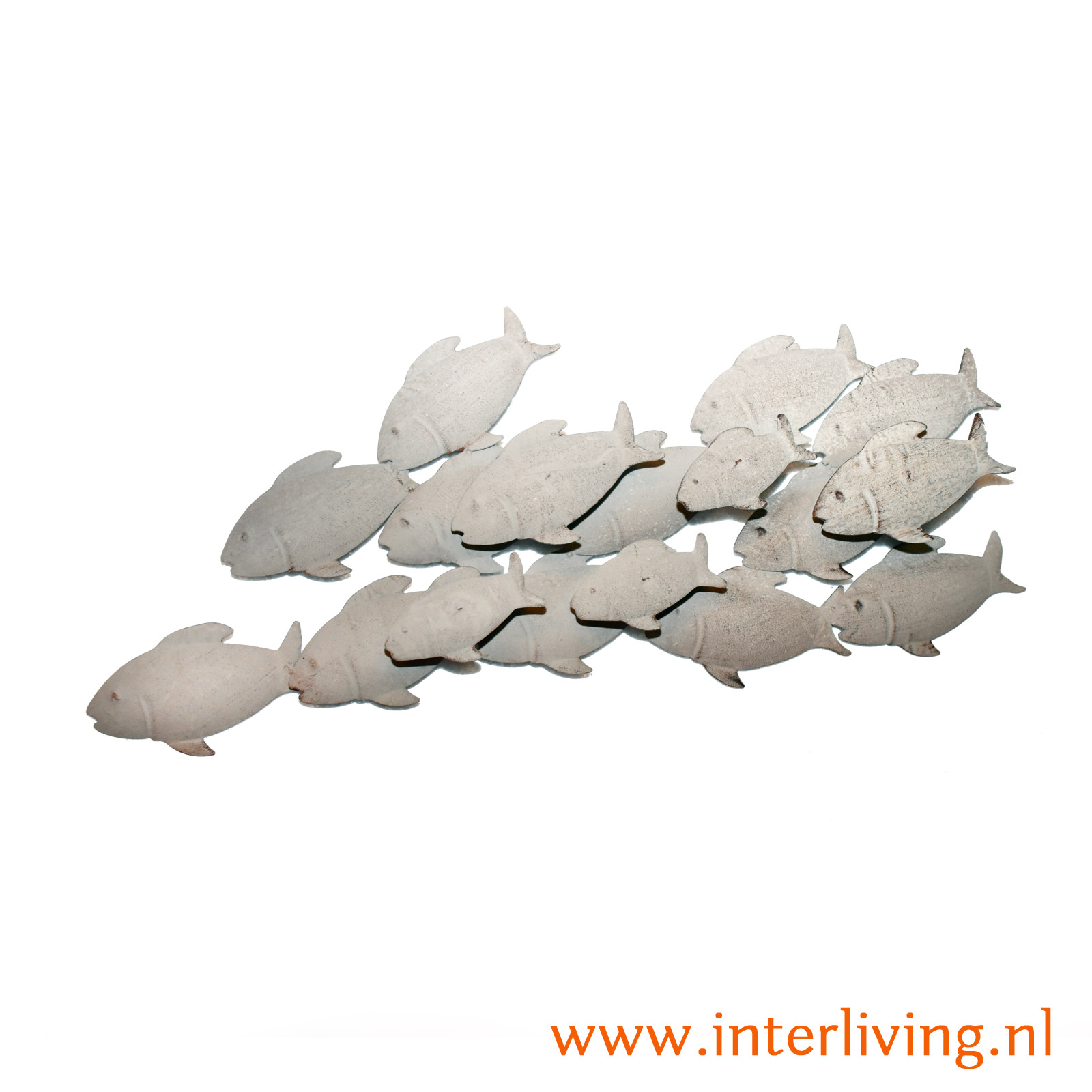 Extreem Vertrouwen op Verdeelstuk 3D metalen wandpaneel van school vissen en boom - grijs metaal