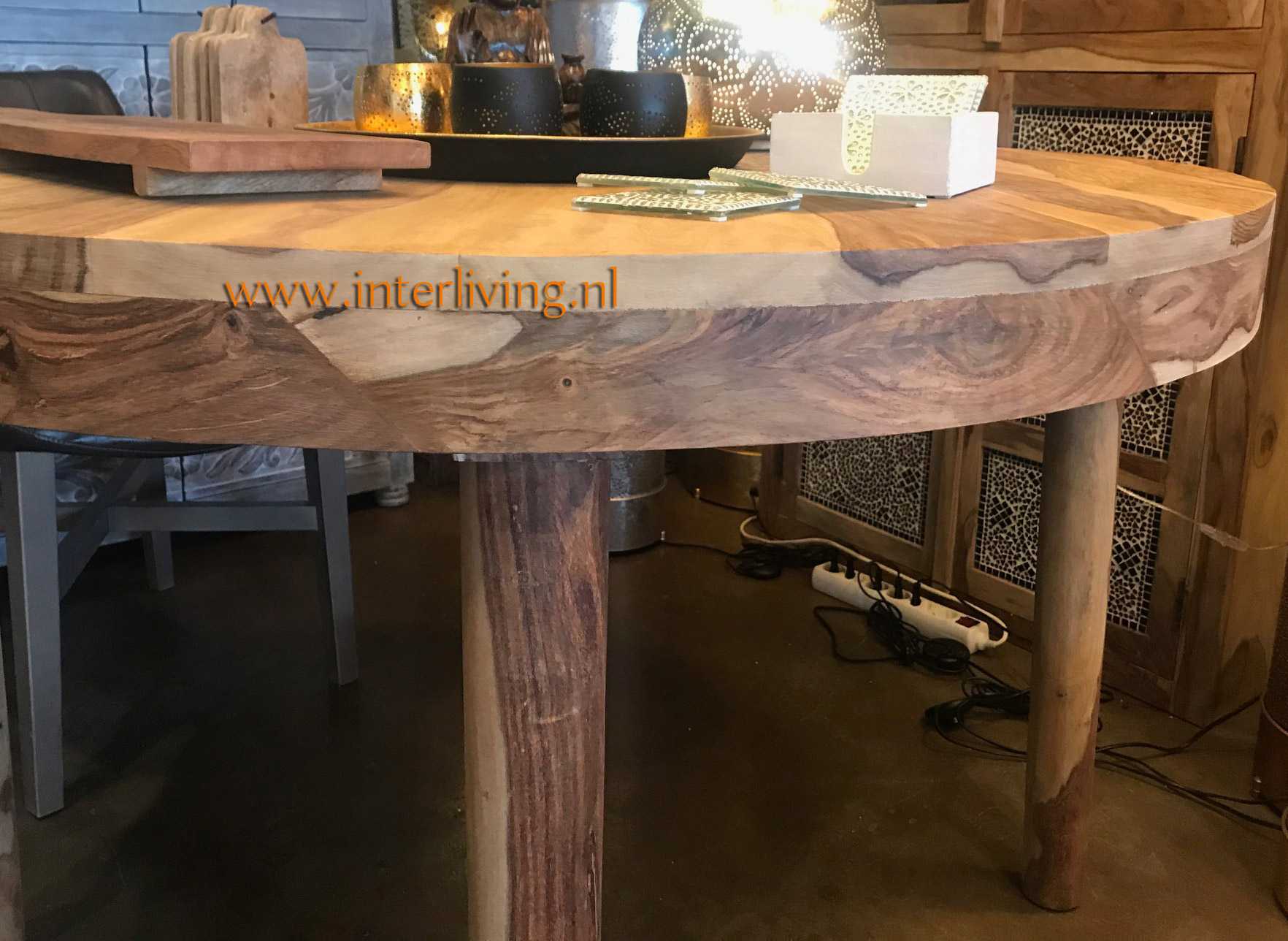 Westers Geniet hoogte Ronde houten tafel van massief naturel sheesham - oosterse en modern