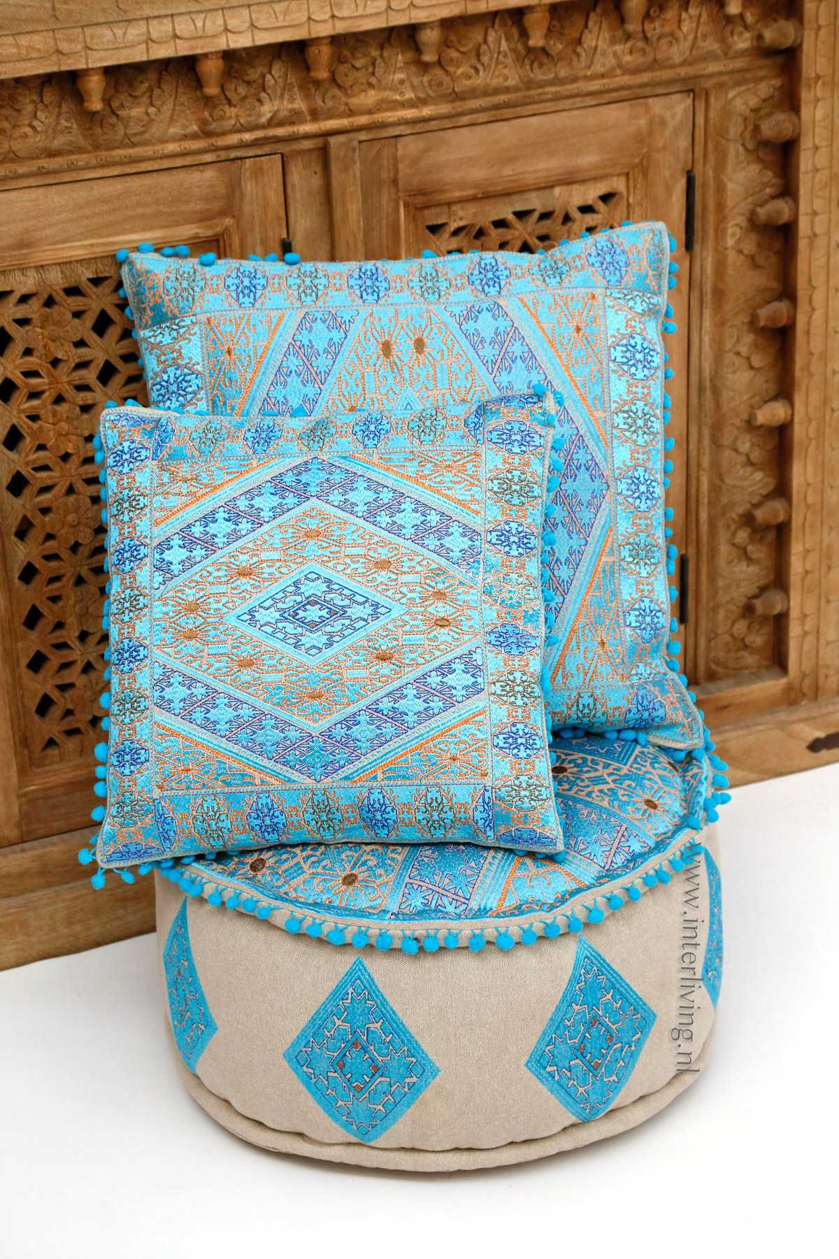 verzending Rose kleur Graag gedaan Geweven Marokkaanse kussens en ottoman poef met geometrische Jacquard