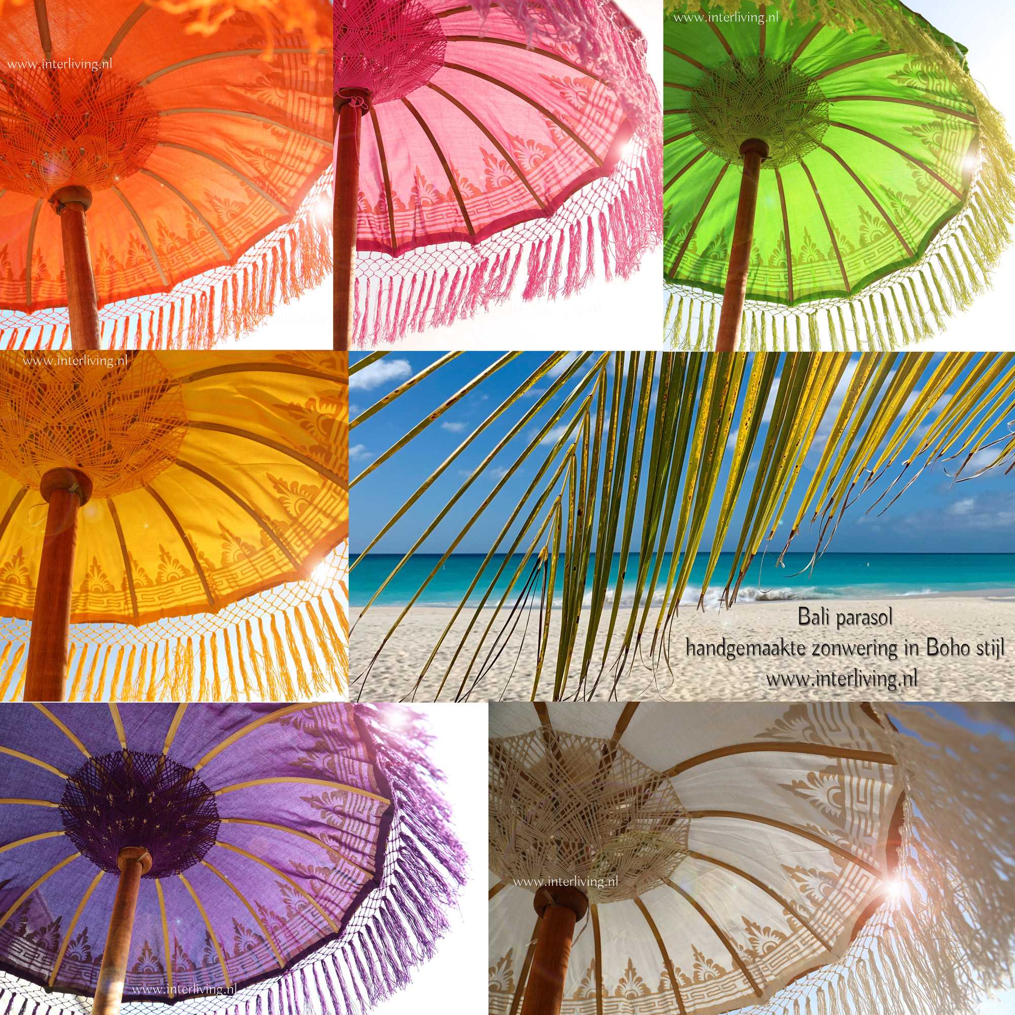 dans Kan worden genegeerd Uitscheiden Parasol uit Bali met goud verf, versierde rand met fringed kwastjes