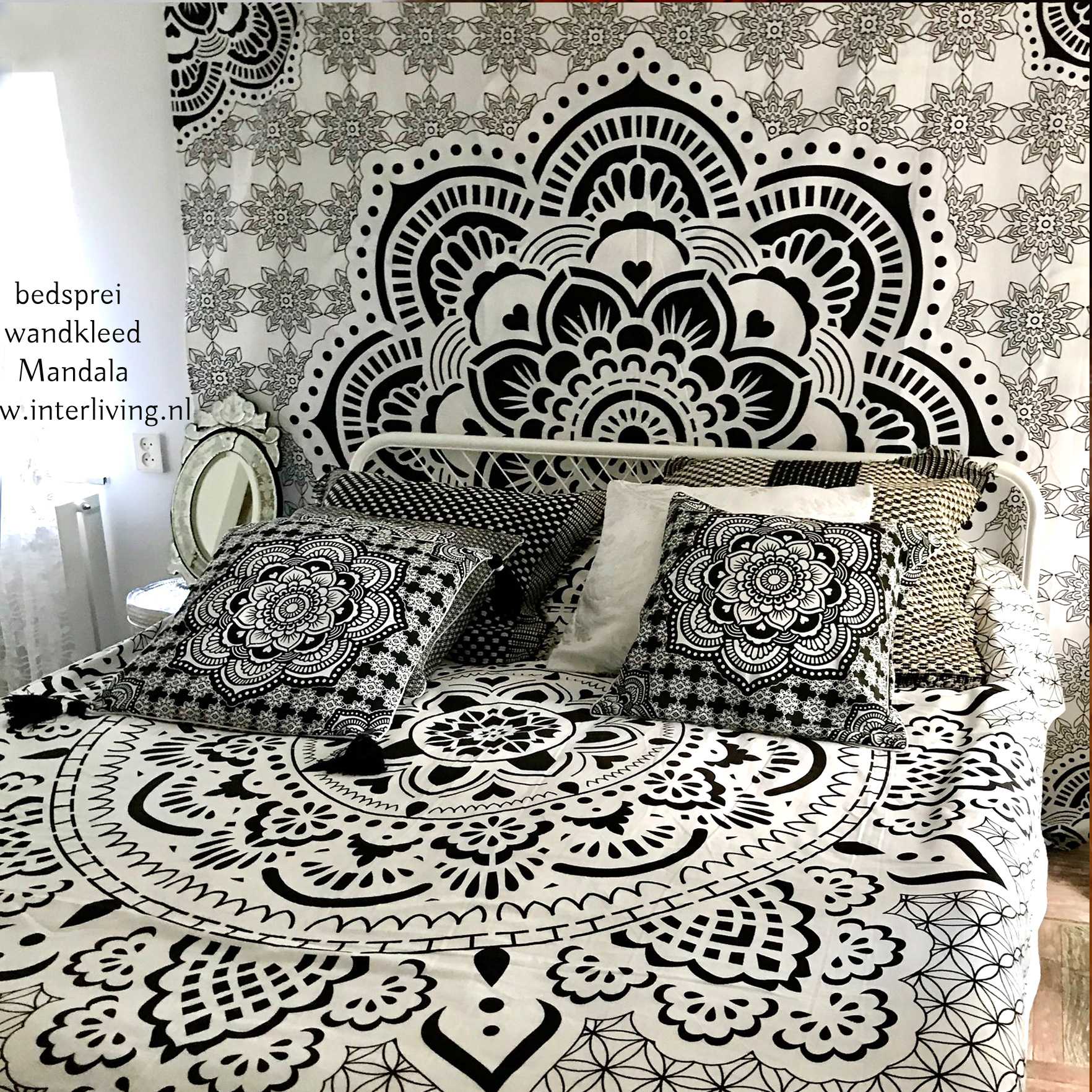 Pasen Overgang Horzel Bedsprei, muurdecoratie of tafellaken met Boho wit Mandala uit India