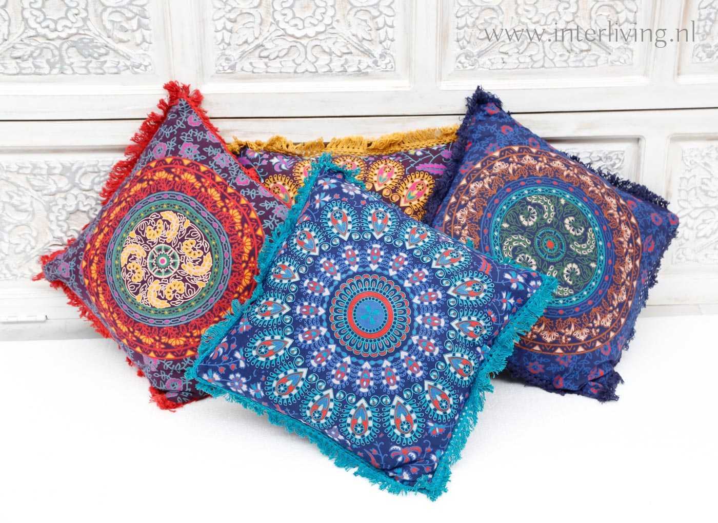 ondernemen Spreek luid Duidelijk maken Mandala kussens uit India - blauw , turquoise, geel, rood - sierkussen