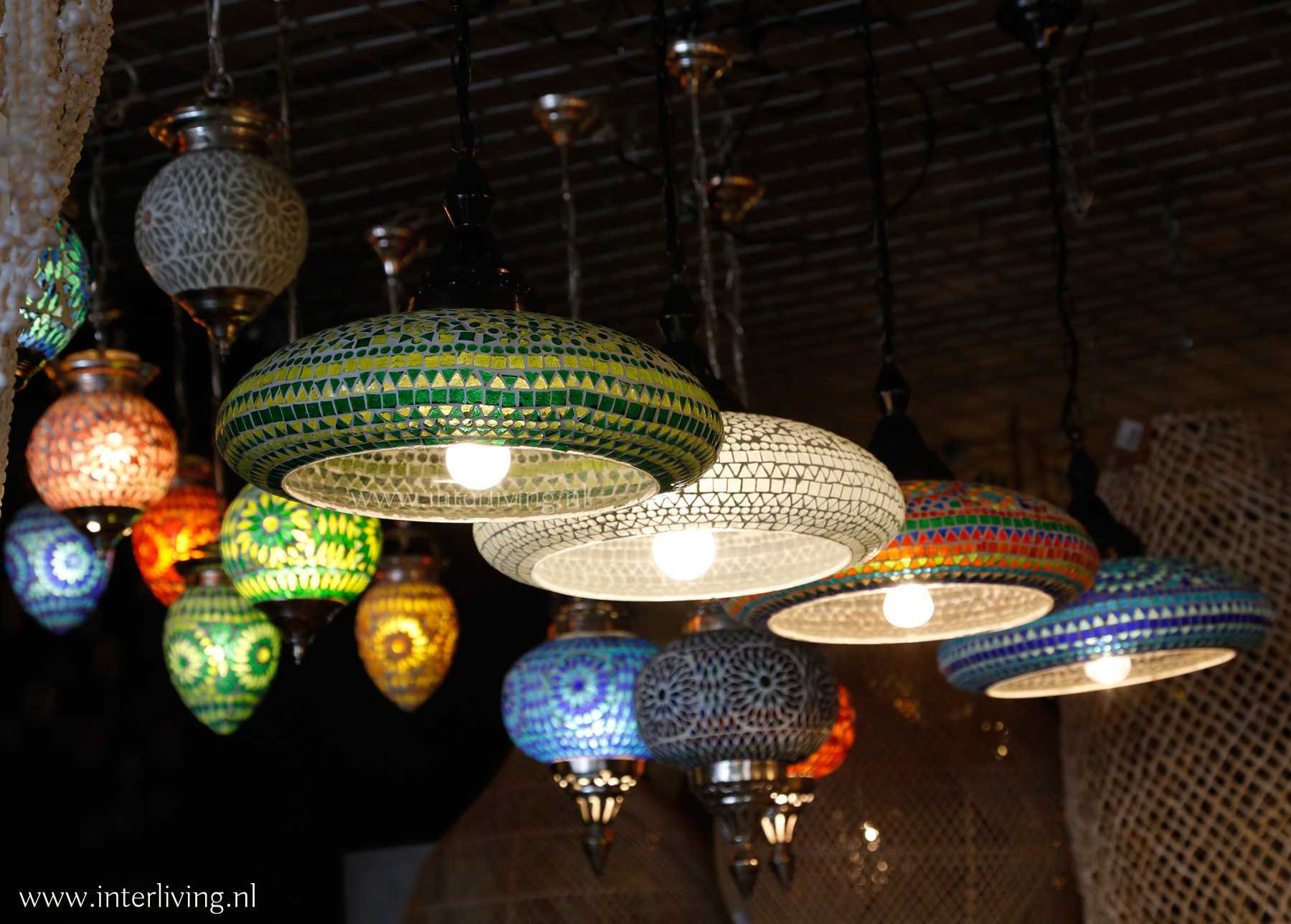 Maan oppervlakte verlangen Moskee Open hanglamp met glasmozaiek:groen, blauw, wit, kleurrijk multicolour